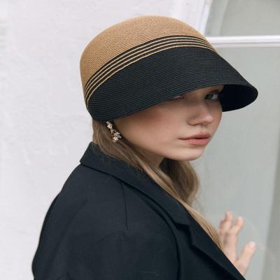 Women's Rattan Raffia Sun Visor Beach Hat Khaki Black C021