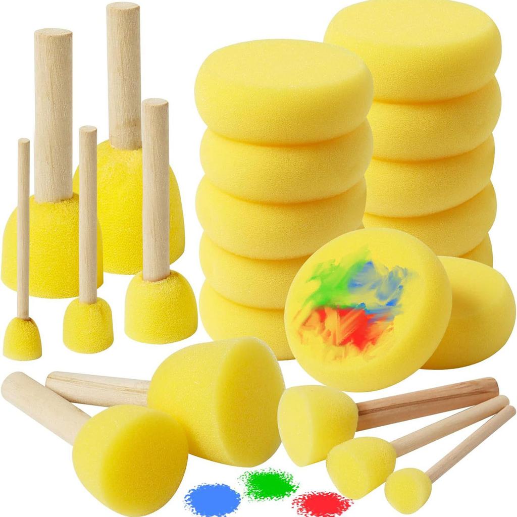 Sponge Brush Set Wooden Handle Round Kids Painting Tool Foam Brush for DIY Acrylic Watercolor Art