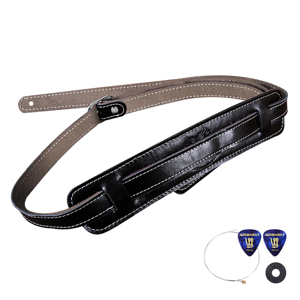 

GIMI Leather Vintage Strap, Premium Genuine Leather Guitar Strap, Double-Layer Thick Cowhide Leather, 7.3cm Wide x 1cm Thick Shoulder Pad, Built-in