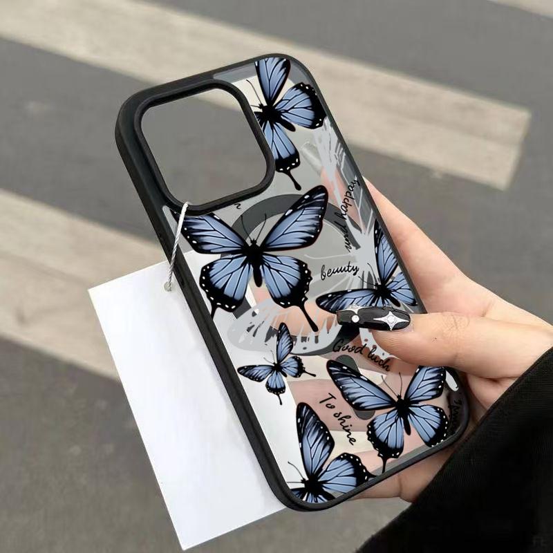 Butterfly Magnetic Transparent Phone Case For iPhone 17 16 15 14 13 12 11 Pro Max Plus Air 16E For Magsafe Wireless Charge Cover
