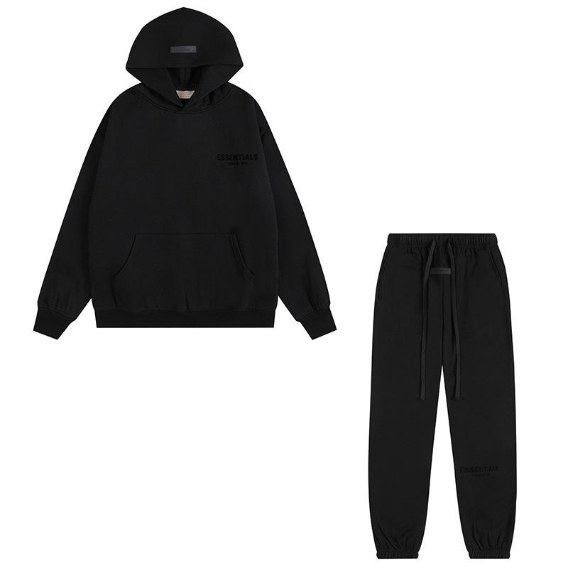 ESS Double-Line Flocked Letter Hoodie - Unisex Loose Fit Plus Velvet Hooded Jacket by Trendy American Brand