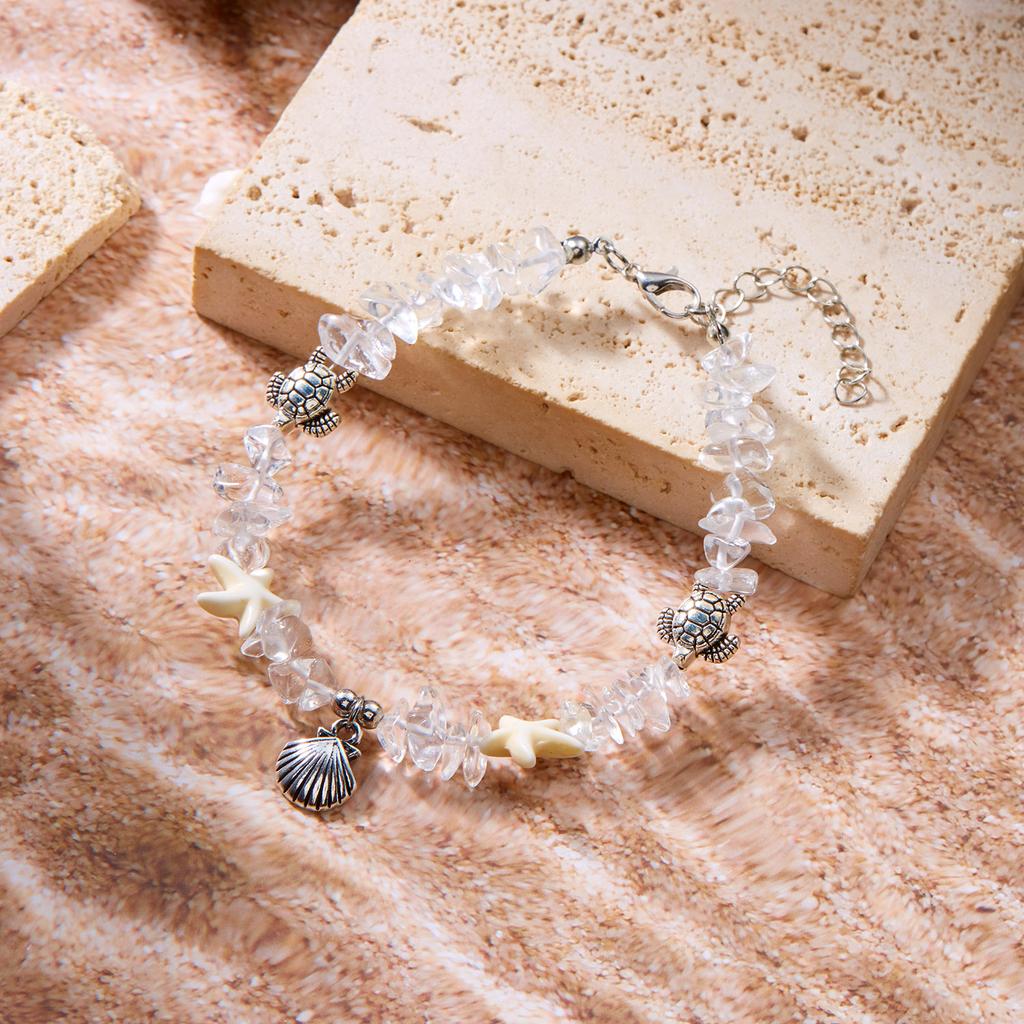 Bohemian Crystal Natural Stone Shell Bracelet Painted Shell Starfish Anklet Beaded Bracelet For Women Beach Jewelry Gifts