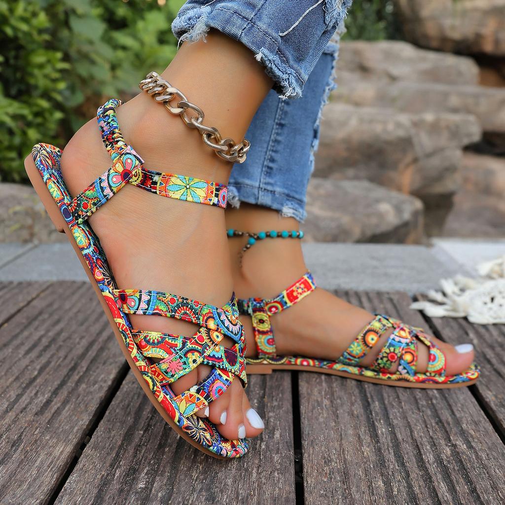 2025 New Women Sandals Bohemia Style Flat Sandals Women Outdoor Shoes Plus Size Retro Gladiator Shoes Women Zapatos De Mujer