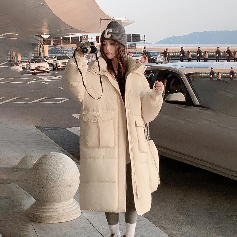 Cotton clothes for women in winter 2025 new Korean loose large pockets thickened jacket long over-the-knee down padded jacket