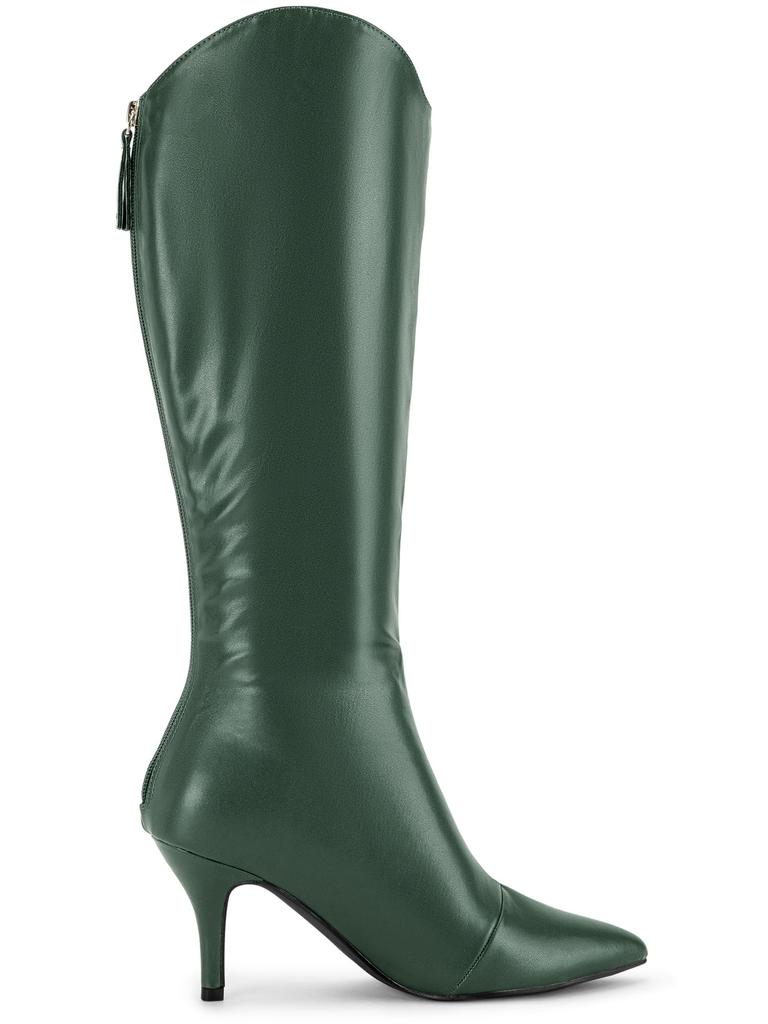 Allegra K Women's Pointed Toe Stiletto Heel Knee-High Boots, Dark Green, Size 27.0cm