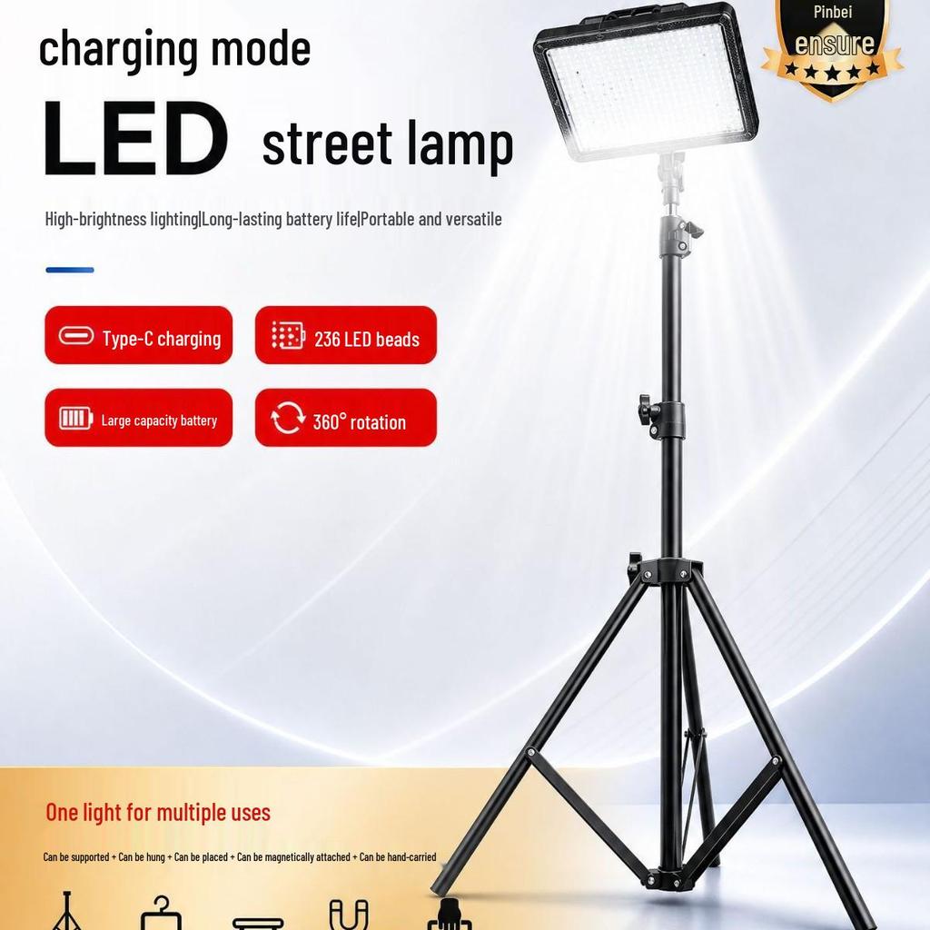 Rechargeable LED Stall Lamp: Portable Night Market, Outdoor, Camping & Emergency Lighting with Strong Brightness and Adjustable Bracket.