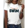 European Sizes Casual Short-Sleeve Crew Neck T-Shirt Featuring a Swimmer Illustration And Swim Typography, Perfect for Spring And Summer Fashion