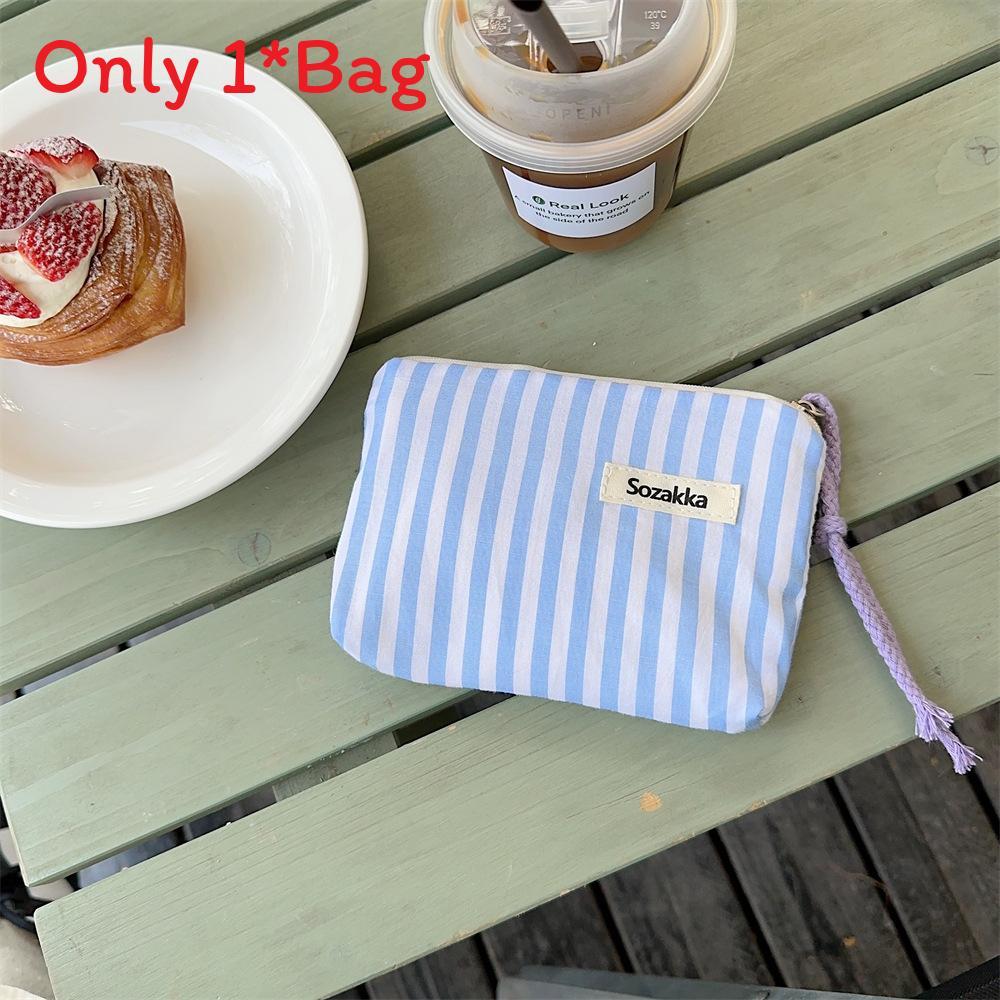 Canvas Striped Makeup Bag With Portable Storage For Daily Use