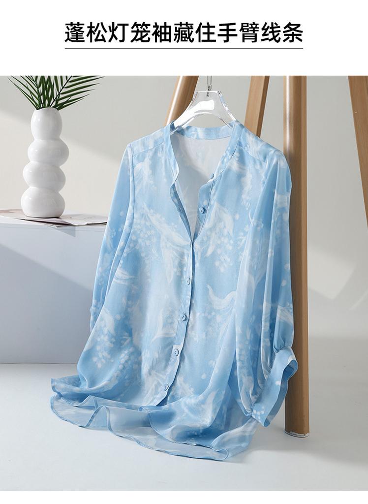 100% mulberry silk printed round neck shirt for women in 2026 summer, loose and casual, versatile silk top