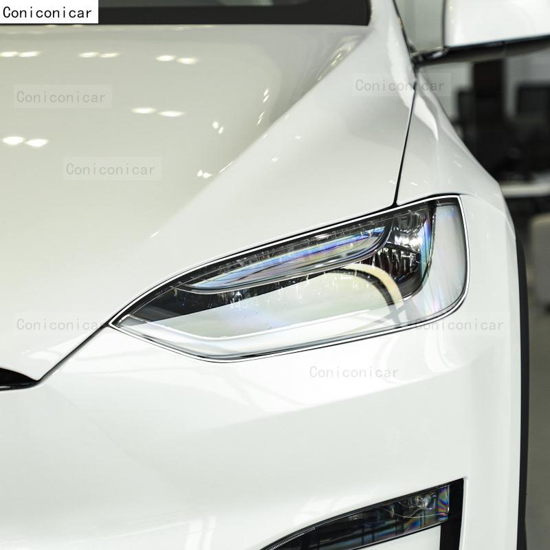 For TESLA Model X 2017-2024 Car Headlight Transparent TPU Protective Film Front Light Tint Change Color Sticker Accessories