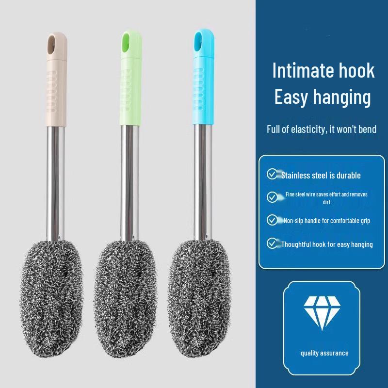 

Прочная кухонная щетка для мытья посуды с длинной ручкой и мочалкой из нержавеющей стали 1 Pack [Mixed Colors] with Hook