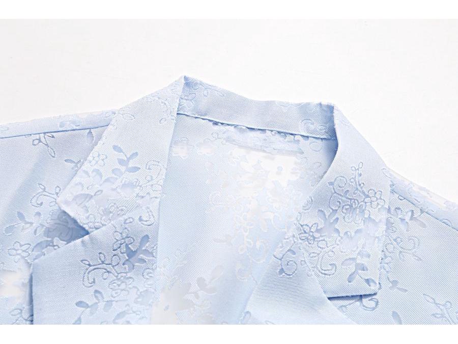 Sacou de vară de damă high-end din șifon decupat - Albastru cu mâneci șapte sferturi pentru protecție solară.