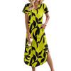 Women's Casual Comfortable V Neck Loose Hem Split Vacation Short Sleeve Floral Long Dresses