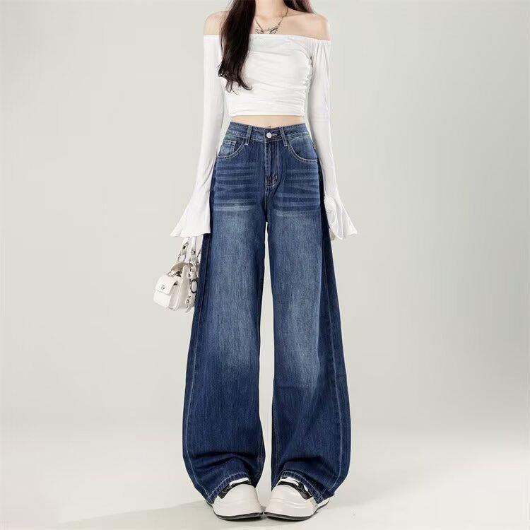 2025 Trendy Hong Kong Style Women s Hip Hop Letter Jeans Small синий