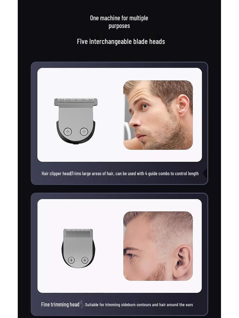 Cross-Border 5-in-1 Digital Hair Clipper Set: Electric, Adjustable, Multi-Function Shaver with Carving Feature