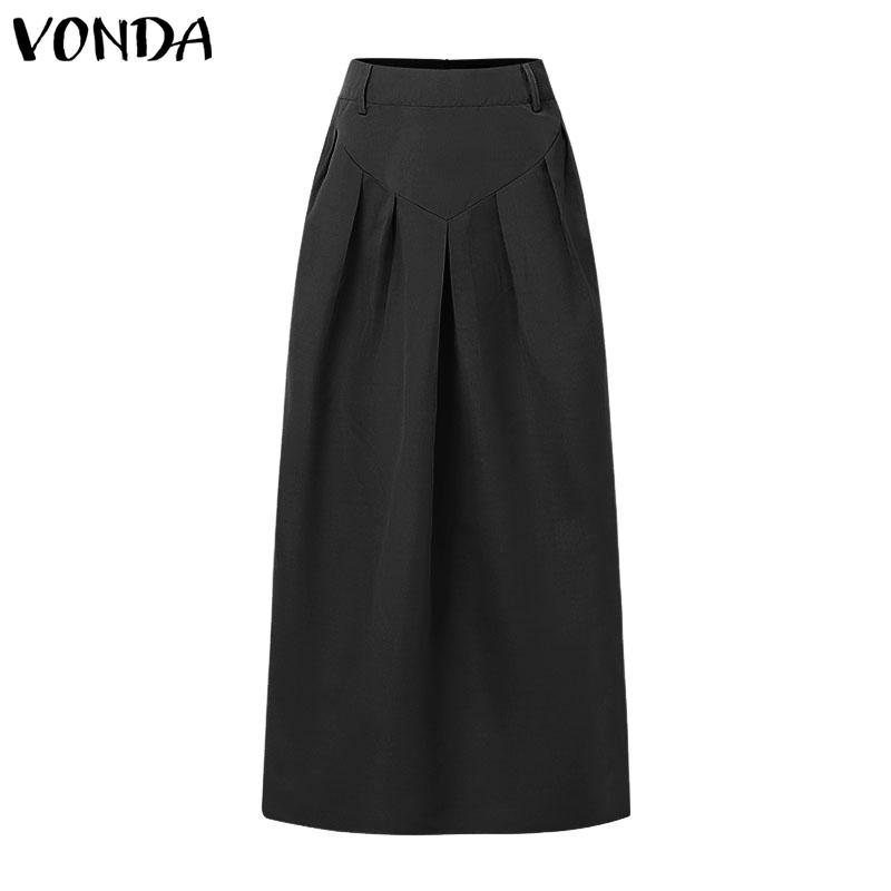 VONDA Faldas Midi de Cintura con Cremallera y Plisados para Mujer, Vestido Largo de Oficina