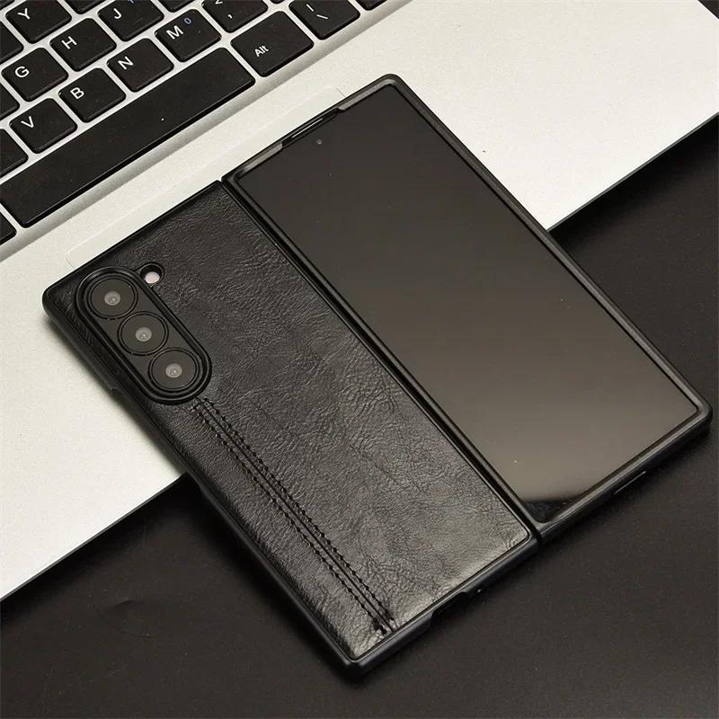 

Высококачественный деловой чехол из тонкой кожи чистого цвета для Samsung Galaxy Z Fold 7 6, противоударная защитная накладка для экрана Galaxy Z Fold3 5G чёрный