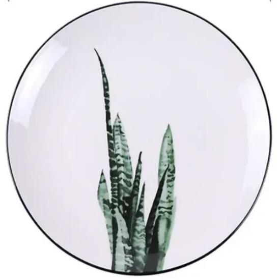 8 Inch Green Plants Ceramic Plates Dinner Porcelain Dessert Plate Beef Dish Fruit Plate Cake Tray Food Ceramic Tableware 1pc