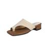 Retro Vacation Style Woven Toe Cool Slippers Women's Outer Wear 2025 Women's New Niche Design Thick Heel Sandals