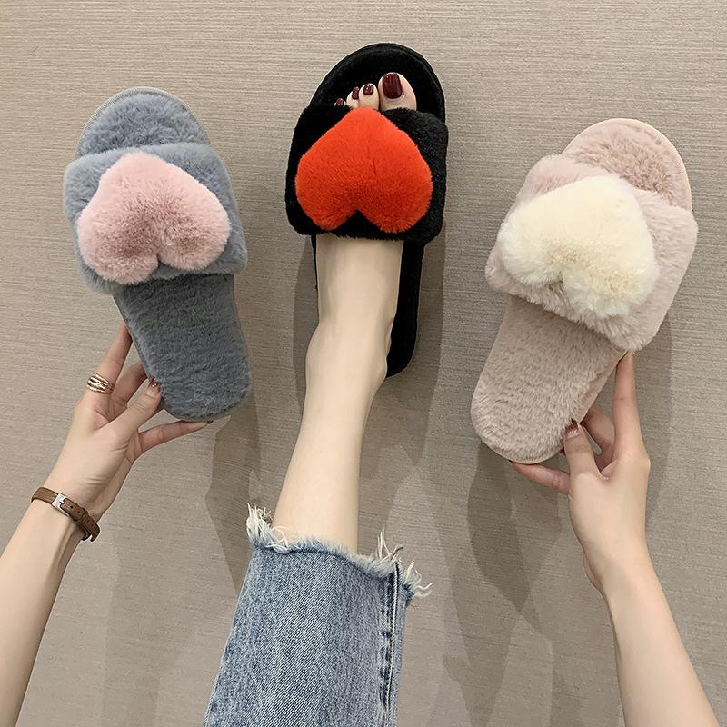 Slippers Flat Cotton Slippers Cute Home Fleece Warm Winter New Indoor Fluffy Shoes Personalized Drag