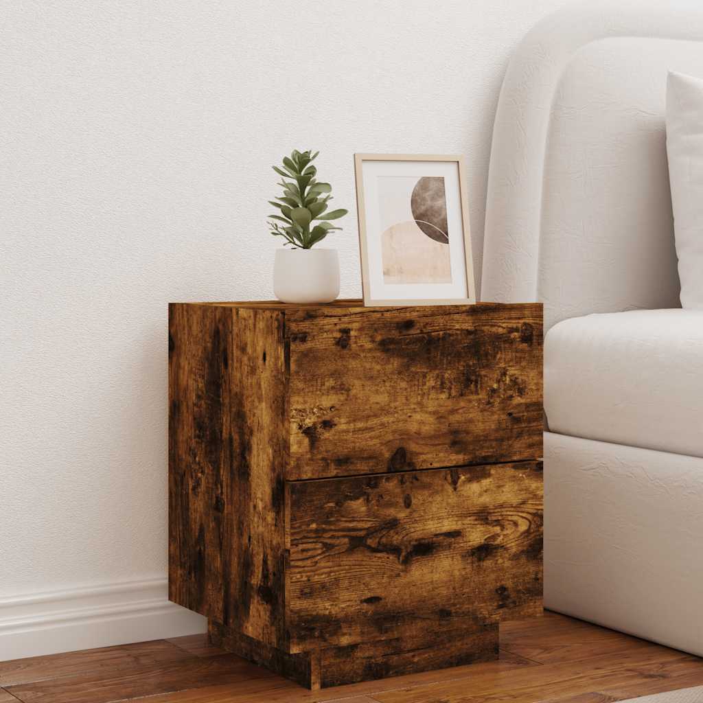 Nightstand with LED Lights Smoked Oak Wood Material