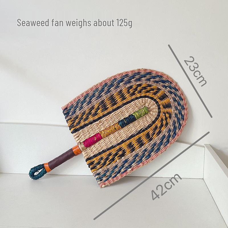 Vietnamese Seaweed Straw Fan: African-Style Wall Decor & Handheld Palm Leaf Fan