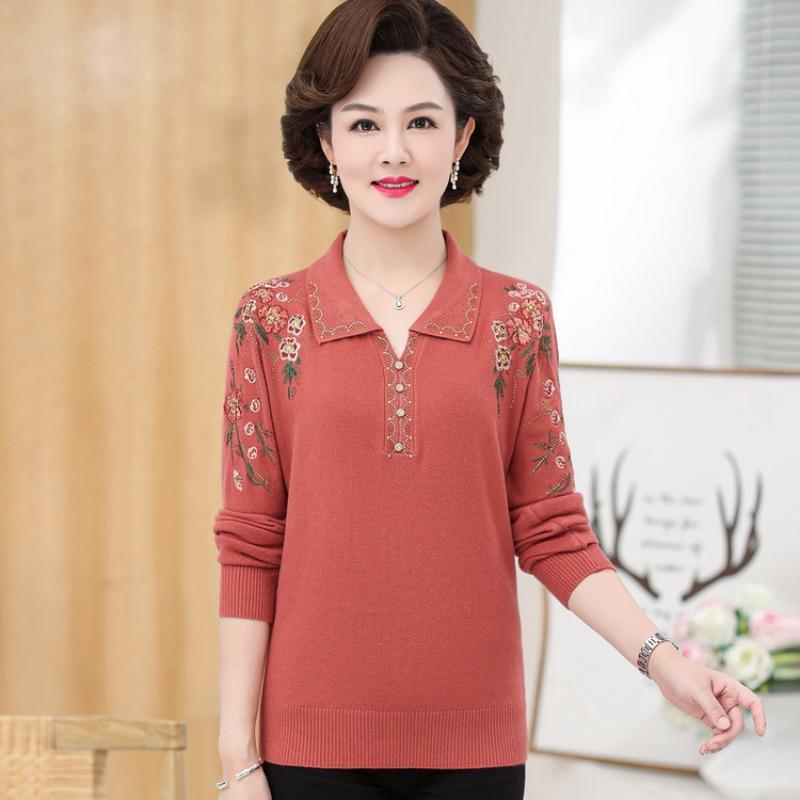 Light Mother Knitted Sweater Spring New Middle-aged Women's Sweater Middle-aged and Elderly Spring and Autumn Bottoming Multi-colored Top