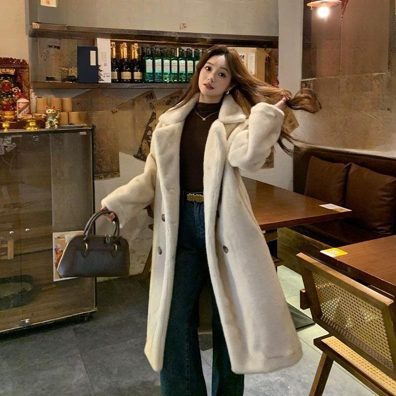 Fashion Women Faux Mink Fur Coat Winter Warm Plush Jacket Long Comfortable Eco Friendly Outerwear