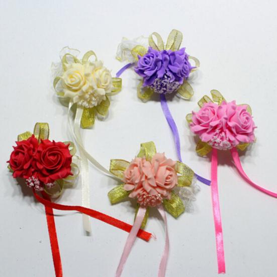 Foam Rose Flowers Bridal Bridesmaid Wrist Corsage Wedding Party Ribbon Bracelet