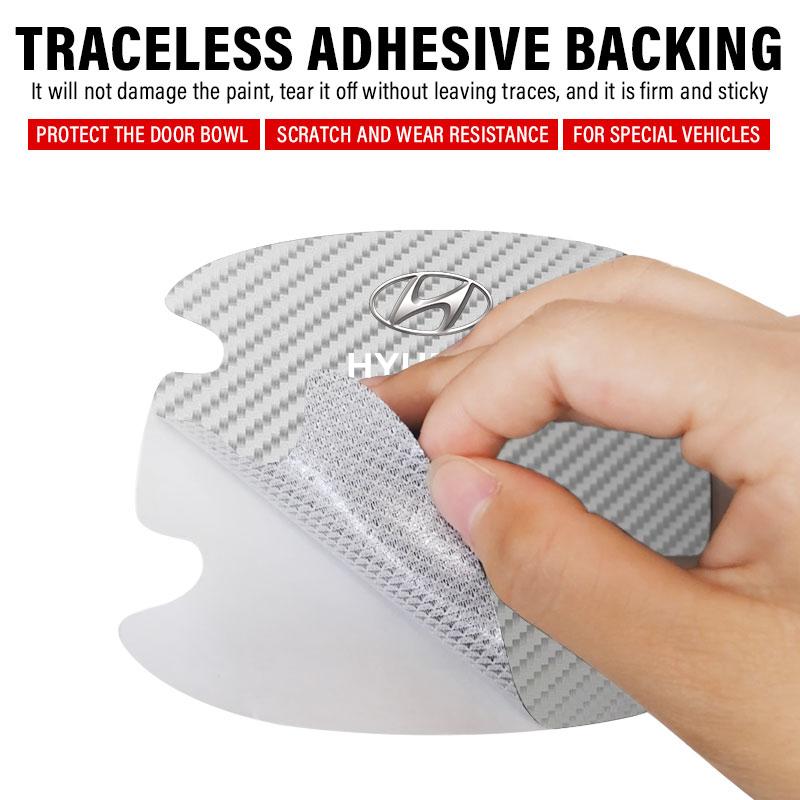 4PCS Car Door Handle Protection Sticker Emblem Car Decoration Styling For Hyundai I30 Tucson Veloster Kona I10 I35 Elantra Santa Fe Gadget