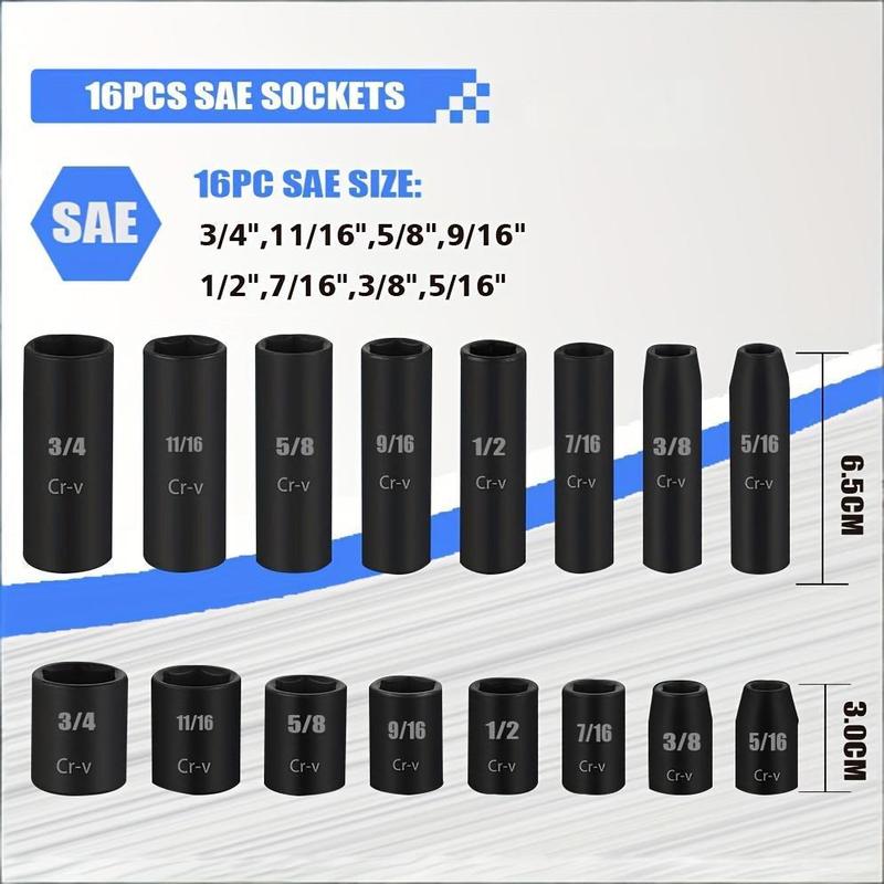50-Piece 3/8" Drive Socket Set SAE & Metric - Chrome Vanadium Steel Impact Sockets with Extension Bar & Ratchet Wrench