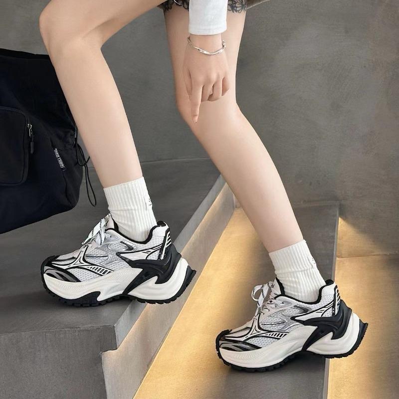 Summer new rattlesnake dad shoes women's thick-soled heightened mesh thin black fried street casual sneakers