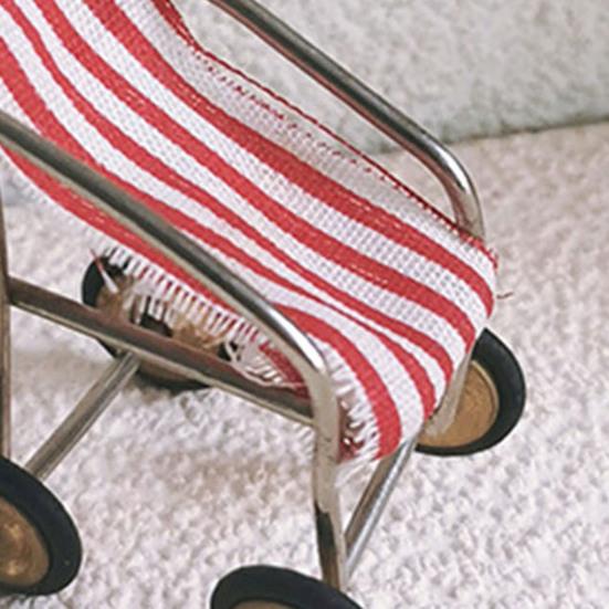 Mini Stroller Doll Accessories Metal Frame Fabric Seat Realistic Stroller Miniature Collectible Tiny Trolley for Doll Mansion Decoration Photo Prop
