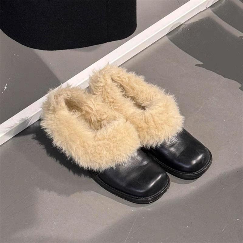 Fashion AIYUQI Women's Winter Loafers 2025 New Square Head Warm Female Winter Shoes  Fur Large-Size Casual Leather Women Shoes