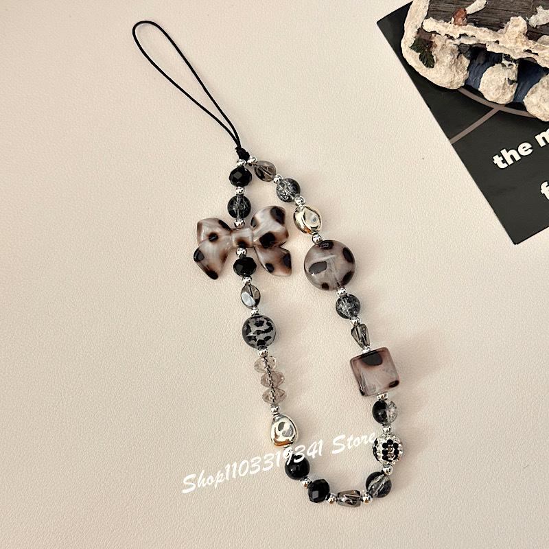 

INS Cute Maillard Bowknot Love Heart Bead Phone Charms Chain For Phone Accessories Phone Strap Anti-Lost Lanyard Hanging Rope