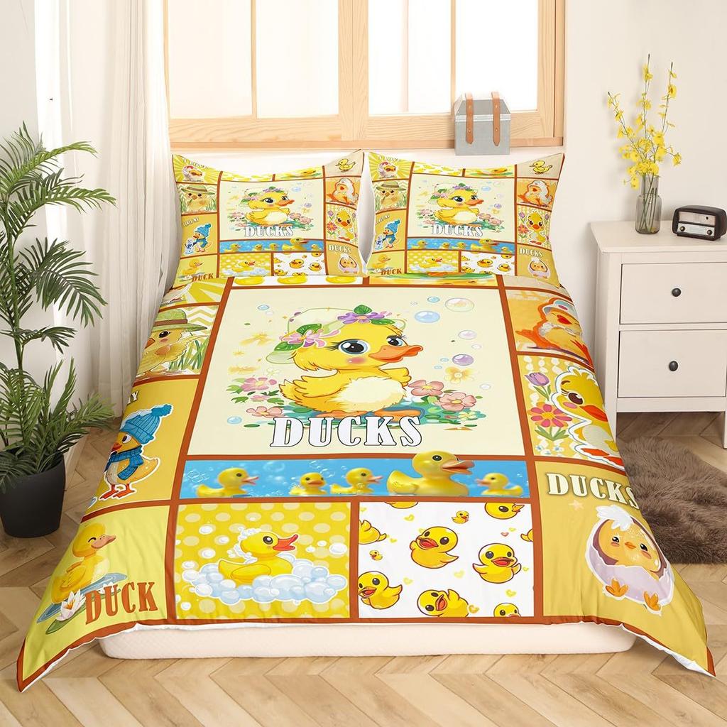 Cute Little Yellow Duck Duvet Cover Children'S Bedroom Decorative Bedding Three-Piece Digital Printing Quilt Cover