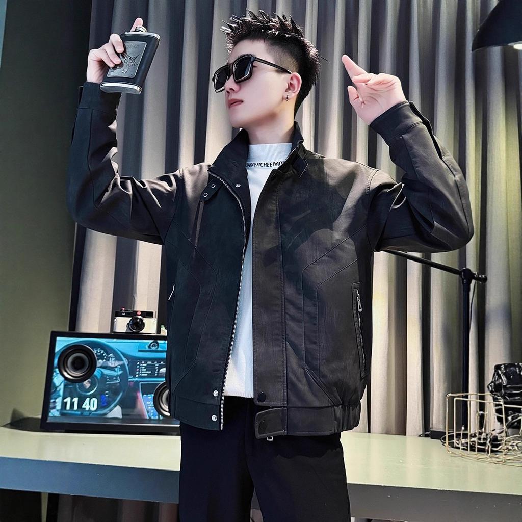 2025 new American men's leather jacket spring and autumn popular men's clothing high-end sense versatile loose jacket