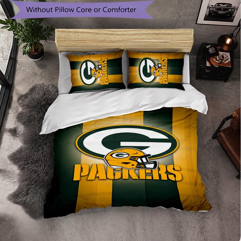 Green Bay Packers Pattern Microfiber 3Pcs Bedding Set Decor Duvet Cover Set For Bedroom Home Use