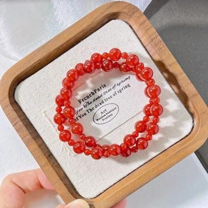 Women Red Agate Bracelet, 8mm/10mm Single/Double Loop, Ethnic Style Travel Gift