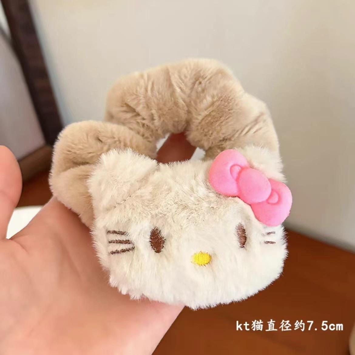 Cute Cartoon Cat Scrunchies For Girls Soft Elastic Large Hair Ties Sweet Versatile Ponytail Holders кофейный