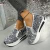 Fashion Silver Glitter Chunky Platform Comfort Sneakers Women 2025 Autumn Thick Bottom Loafers Slip-On Height Increasing Casual Shoes 42