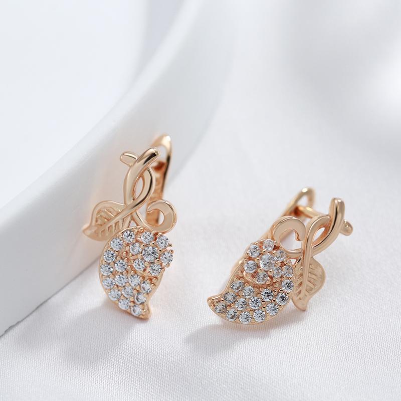 Rose Gold Color Full Paved Natural Zircon English Earrings For Women Crystal Flower Daily Fine Jewelry Girl Gift