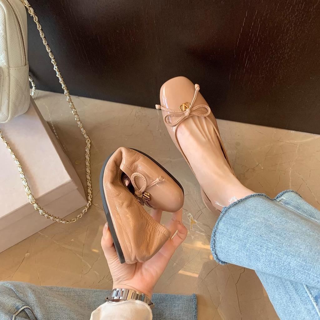 Soft square round head light mouth shoes commuter flat bow single shoes women's spring and summer