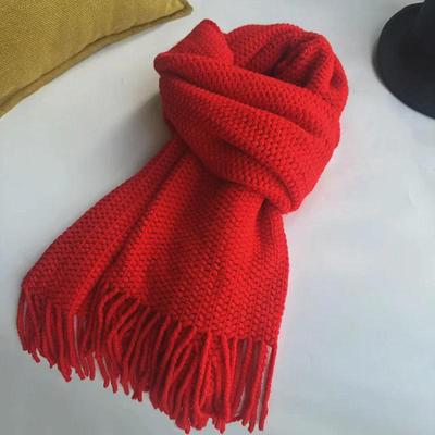 Châle Tricoté en Laine Épaisse Style Coréen Rouge - Chaud, Couleur Unie, Écharpe Tout-Aller pour l'Automne et l'Hiver