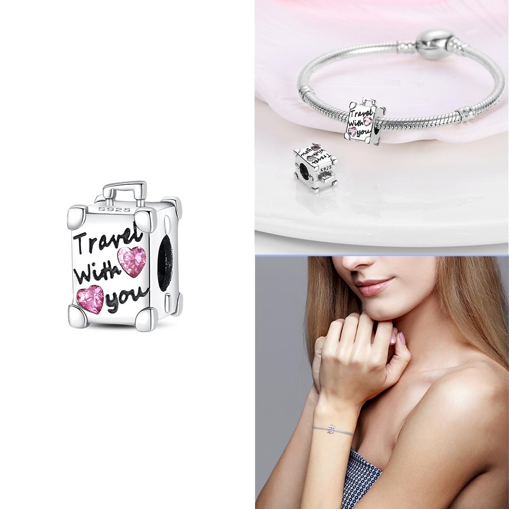 

Charms Luggage Bag Travel Love Airplane Beads Fit Bracelet 925 Silver Women Jewelry Fine Gift Diy Accessory