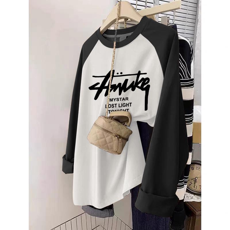 Women's Plus Size Mid-Length Pure Cotton Long Sleeve T-Shirt - Autumn/Winter 2024, Thicker Material for 200 Jin, Hip Covering.