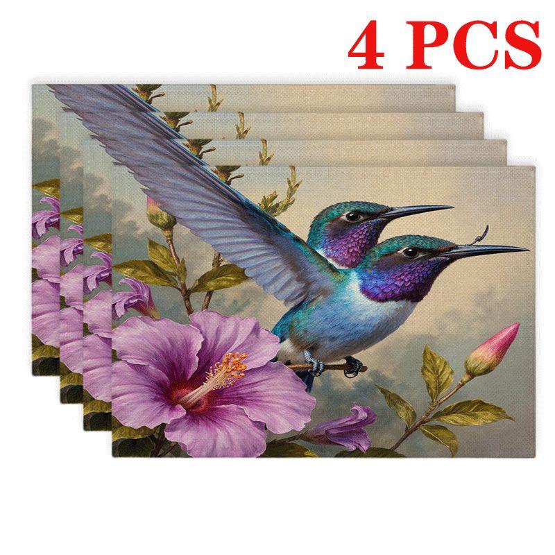 4/6pcs Rectangular Placemats Suitable for Dining Table & Kitchen Decor - Tropical Hummingbird Floral Table 4pcs