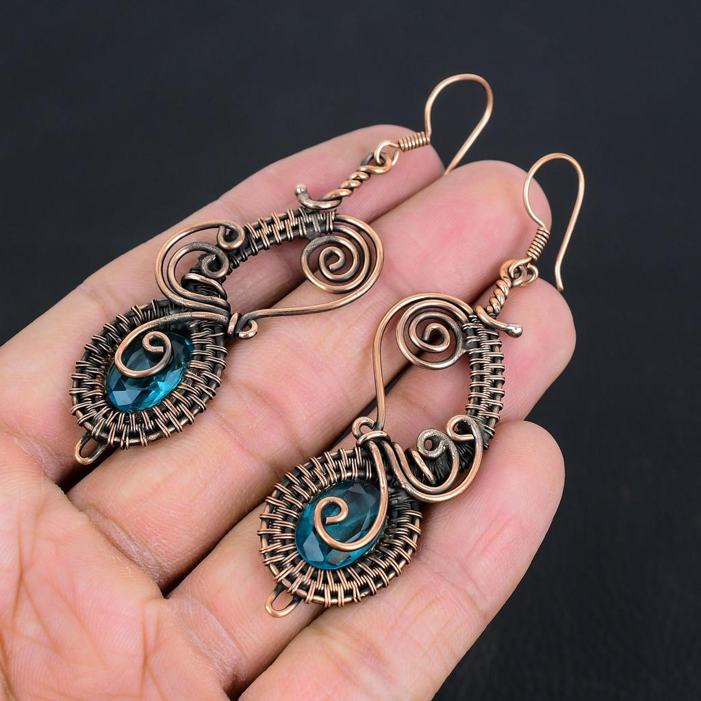 Modré náušnice topazu, šperky z masivního stříbra 925, ručně vyráběné náušnice, na díkůvzdání