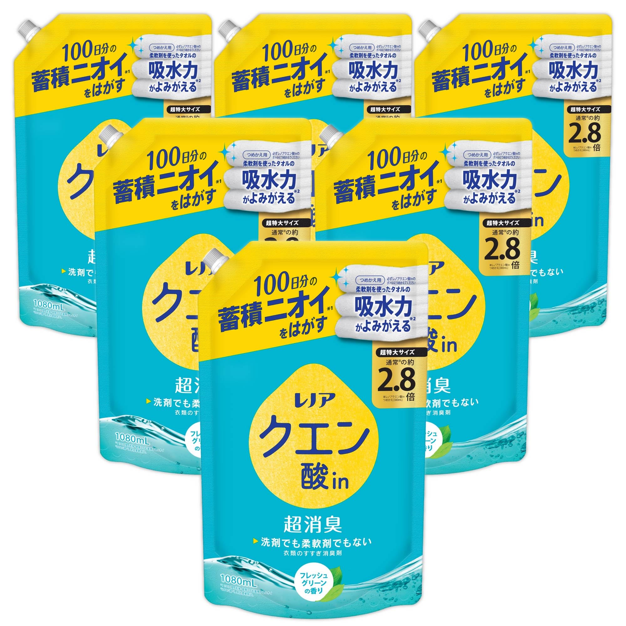 

Lenor Citric Acid in Super Deodorizing Rinse Deodorant Fresh Green Refill 1080mL x 6 bags [Case sales]