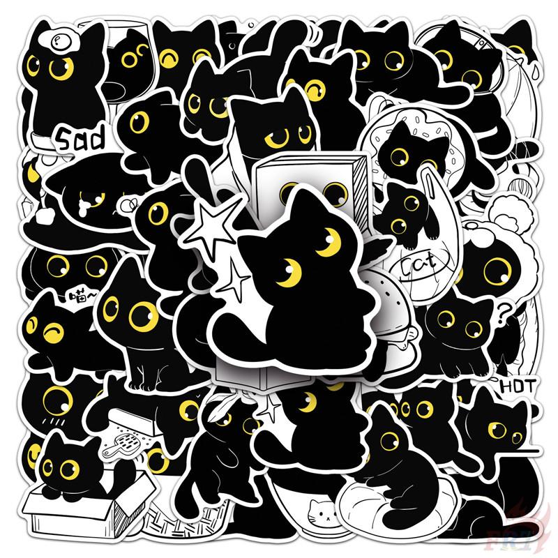 50Pcs/Set Funny Black Cats. Yellow Eyes Stickers DIY Fashion Waterproof Doodle Decals Stickers